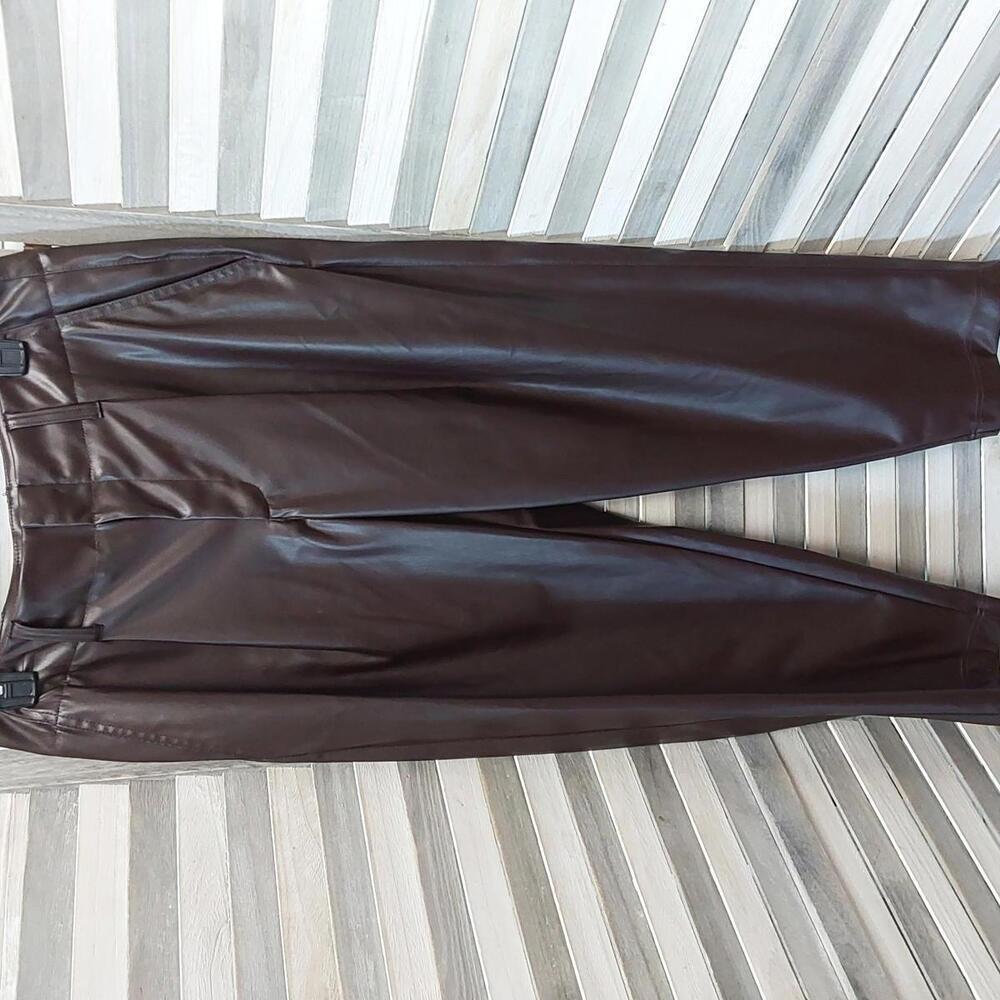 Faux Leather Woman's Pants Chocolate Satin | A New Day | 10